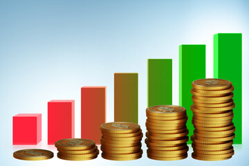 Illustration with coins showing growth - 3d rendering