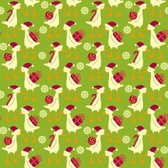 Christmas gifts cartoon seamless goose animals birds and sugar pattern for wrapping and kids clothes print and fabrics