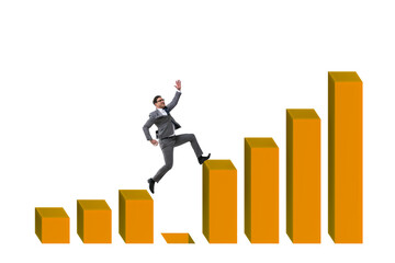 Businessman in growth concept with bar charts