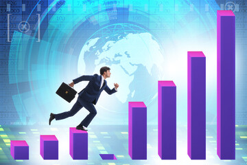 Businessman in growth concept with bar charts