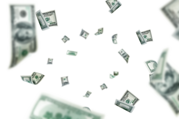 Money stack. Hundred dollars of America. Falling money isolated, us bill background.