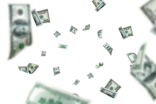 Money stack. Hundred dollars of America. Falling money isolated, us bill background.