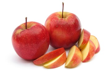 Red apples with half sliced apple isolated on white background 