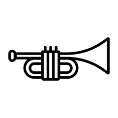 Trumpet music instrument black icon isolated on white background. Musical equipment entertainment orchestra band symbol.