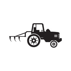 Cultivator power tractor machine icon | Black Vector illustration |