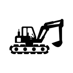 Construction hydraulic excavator icon | Black Vector illustration |