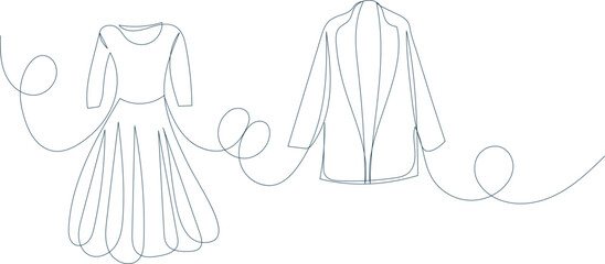 women's clothing sketch, one continuous line drawing, vector