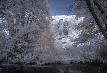 Old castle ruins in infrared