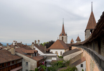 Fototapeta na wymiar Views of the municipality of Murten in the canton of Freiburg. Switzerland.