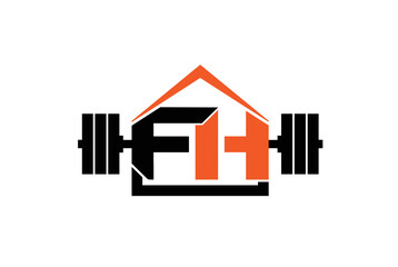 FH Letter Logo Design with barbell, gym and fitness logo.