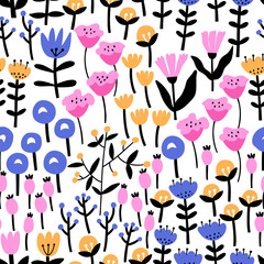 pattern with flowers drawn in flat style. vector illustration. design for fabric, paper, etc.