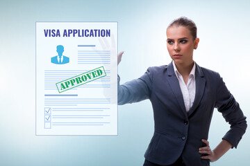 Fototapeta premium Visa application concept with businesswoman