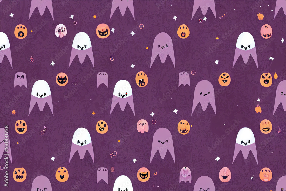 Canvas Prints Cute Halloween Illustration, Infantile Style Halloween Party Print with Funny Vampire Isolated on a Violet Background Ideal for Card,Wall Art, Starry Irregular Seamless Pattern, ,toon style v1