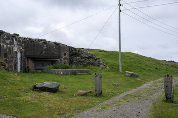 Fjell, Norway - June 15, 2022:  Fjell Fortress was built by the German occupation forces during Second World War. Its main commission was to intercept the seaward approach to Bergen. Selective focus