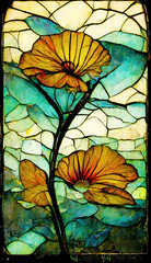floral flower illurstration stainless glass tiffany - obrazy, fototapety, plakaty