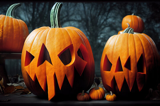 skeleton like looking halloween pumpkins in studio like photo illustration