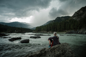 Fototapeta na wymiar The place where the Altai River Chemal flows into the Katun