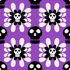 Halloween skulls and flower seamless cartoon pattern for wrapping and clothes print and fabrics and textiles