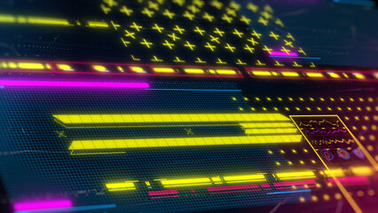 Cyberpunk gaming hud background. futuristic 3d illustration. Neon interface.