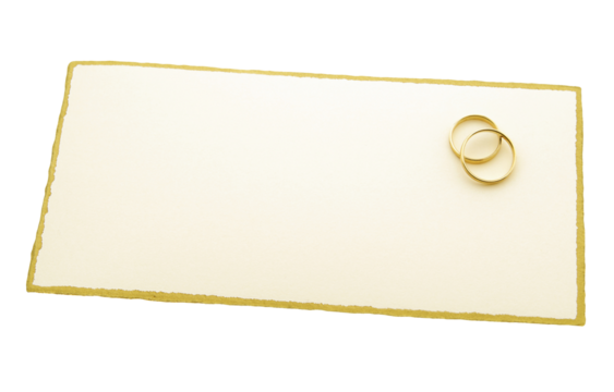 Gold wedding rings with invitation card and copy space  isolated on transparency photo png file 