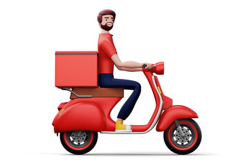 Fototapeta na wymiar Delivery man riding a motorcycle with delivery box, 3d rendering