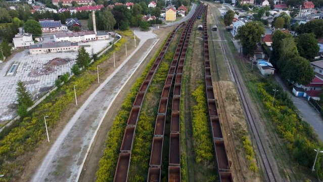 View of the old railway and town city in Poland