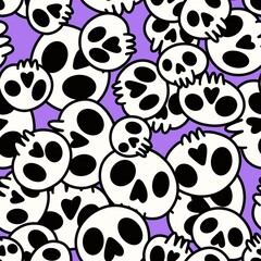 Fototapeta premium Cartoon doodle seamless Halloween skulls pattern for wrapping paper and clothes print and kids accessories