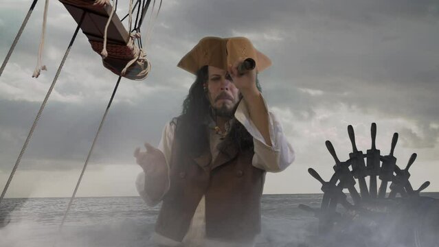 funny the pirate captain traveler  discoverer and explorer on the vintage pirate ship