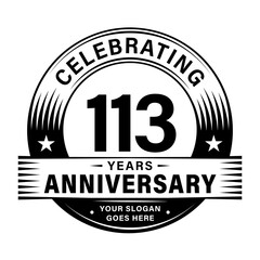 113 years anniversary celebration design template. 113th logo vector illustrations.
