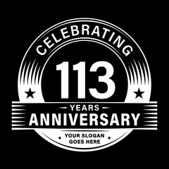 113 years anniversary celebration design template. 113th logo vector illustrations.
