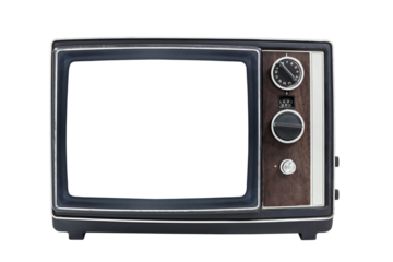 Vintage portable television with empty screen isolated.