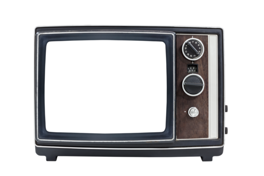 Vintage portable television with empty screen isolated.