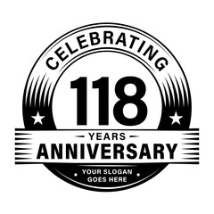 118 years anniversary celebration design template. 118th logo vector illustrations.
