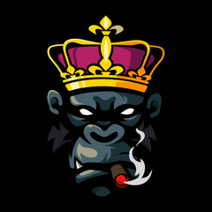 King of kong smoking mascot logo design illustration