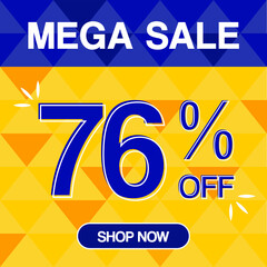76% percent discoint special offer tag oranje and blue background shop now