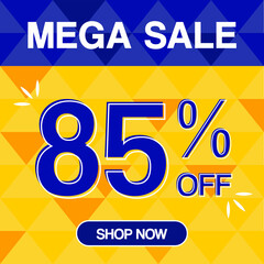 85% percent discoint special offer tag oranje and blue background shop now