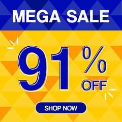 91% percent discoint special offer tag oranje and blue background shop now