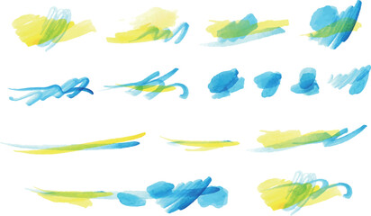 水彩画。水彩タッチの絵の具の落書き。手描きの一本線。ベクターイラスト。
