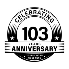 103 years anniversary celebration design template. 103th logo vector illustrations.
