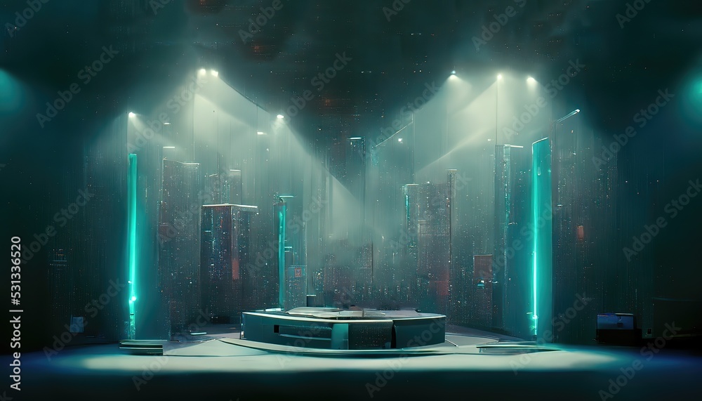 Leinwandbilder the workplace of the laboratory of the future is illuminated.3d rendering