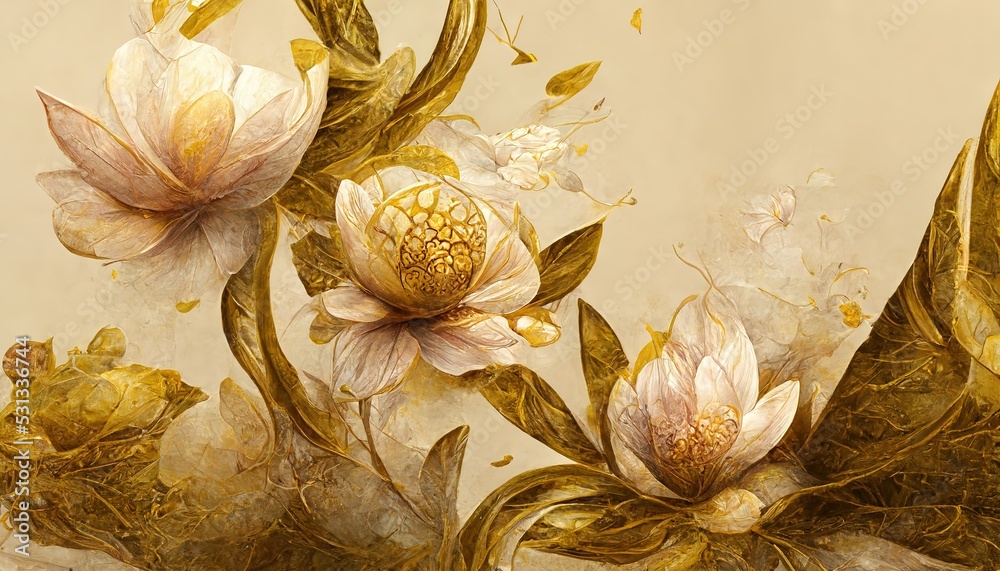 Poster the canvas shows three flowers with pink petals. 3d rendering