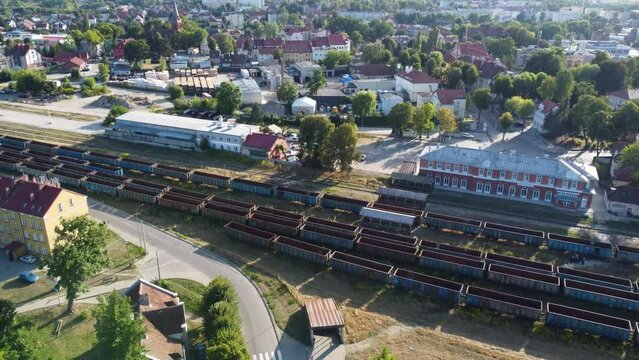 View of the old railway and town city in Poland