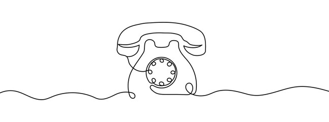 Old telephone one line drawing continuous design minimalism. Retro phone vector illustration. - obrazy, fototapety, plakaty