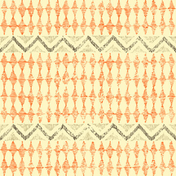 Seamless tribal pattern. Grunge texture. Ornament for home decor, pillows, carpets, blankets. Vector illustration.