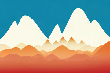 Line flat style landscape with mountains on blue background v1
