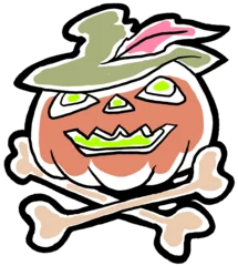 Fotobehang Halloween pumpkin monster head hand drawn illustration. Big round orange pumpkin. Cute and scary face ghost. Poster print design, party decoration, invitation deco. © Berolina