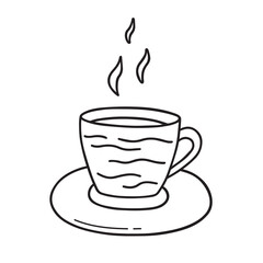 Hand drawn cup of coffee or tea doodle. Tea time in sketch style. Vector illustration isolated on white background