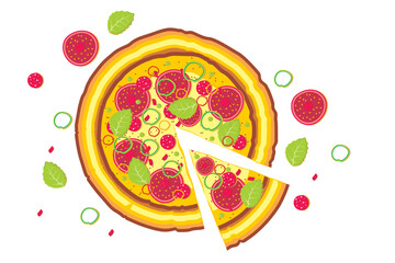 Vector pizza slices. Cheese pizza. Vector illustration of delicious pizza food