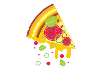 Vector pizza slices. Melted pizza cheese. Vector illustration of delicious pizza food