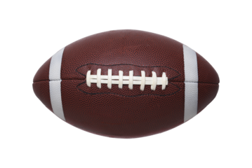 Closeup of a Collegiate Style American Football with white stripes and the laces up.